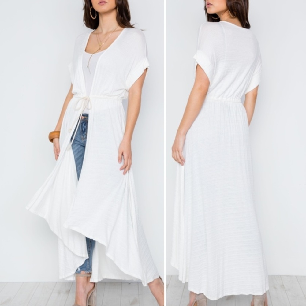 IVORY KNIT HIGH LOW BOHO CARDIGAN COVER UP